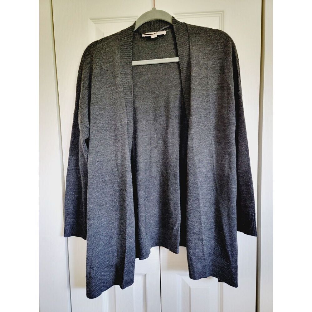 Ann Taylor Loft PM Gray‎ Cardigan Open Front Side Slits Sife Angle Wool Blend